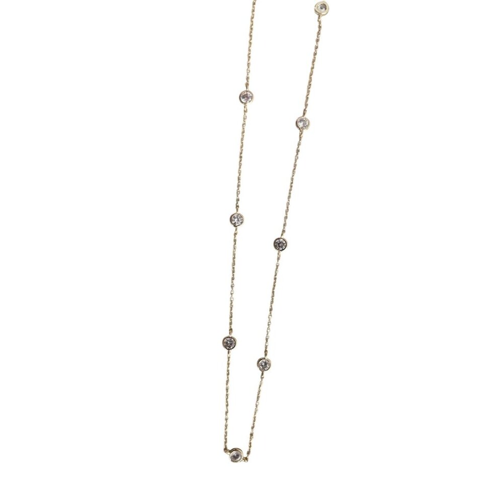 Gold-Plated Necklace With Round Crystal Stations & Lobster Clasp - Picture 2 of 6